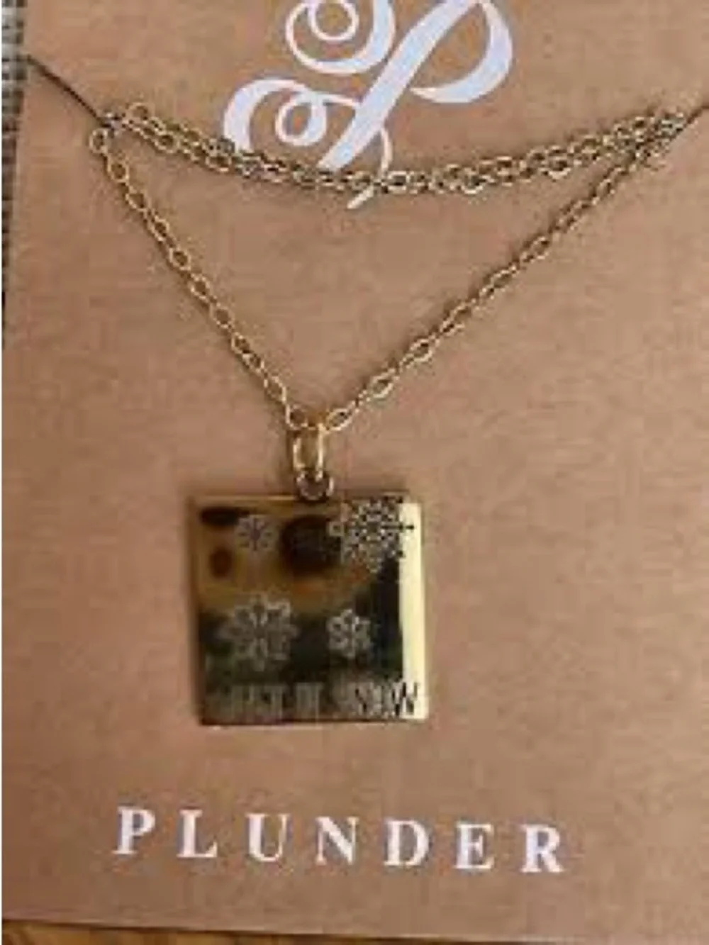 Plunder Gold Square 'Let It Snow' Pendant Necklace